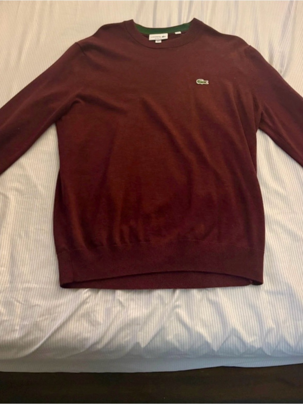 Lacoste Men's Crewneck Sweater in Burgundy with Green Logo